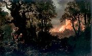 Franciszek Kostrzewski Fire of village France oil painting artist
